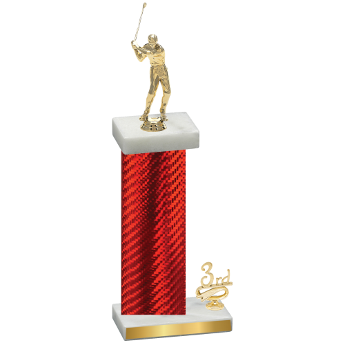 Accented Single Red Carbon Fiber Third Place Golf Trophy