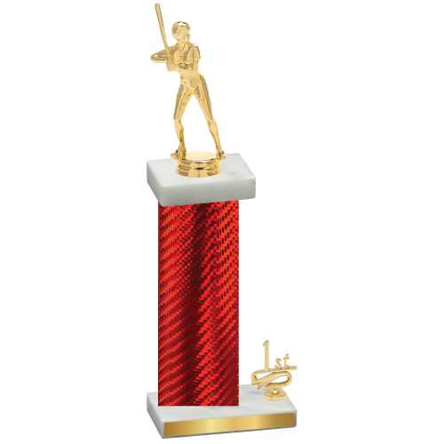 Accented Single Red Carbon Fiber First Place Softball Trophy