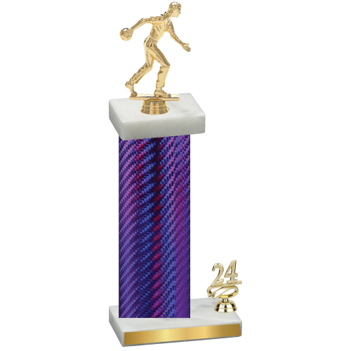 Accented Single Purple Carbon Fiber Year Bowling Trophy