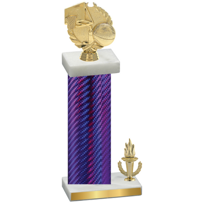 Accented Single Purple Carbon Fiber Victory Basketball Trophy