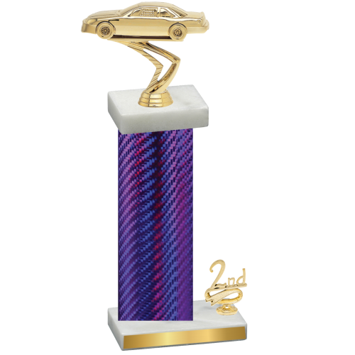 Accented Single Purple Carbon Fiber Second Place Cars Trophy