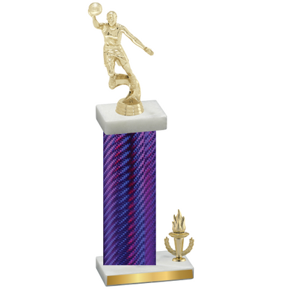 Accented Single Purple Carbon Fiber Victory Basketball Trophy