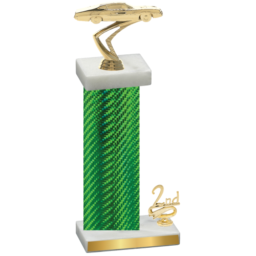 Accented Single Green Carbon Fiber Second Place Cars Trophy