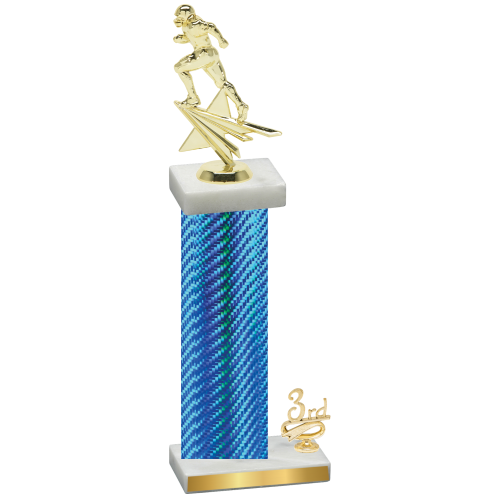 Accented Single Blue Carbon Fiber Third Place Football Trophy