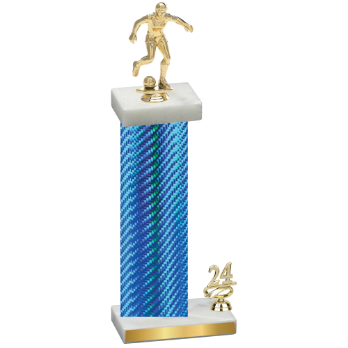 Accented Single Blue Carbon Fiber Year Soccer Trophy