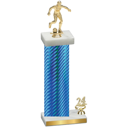 Accented Single Blue Carbon Fiber Year Soccer Trophy
