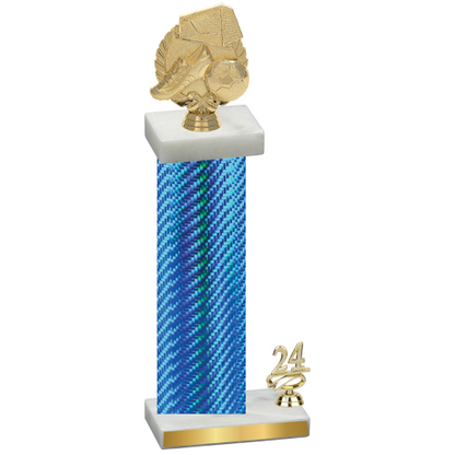 Accented Single Blue Carbon Fiber Year Soccer Trophy