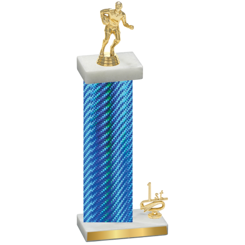 Accented Single Blue Carbon Fiber First Place Rugby Trophy