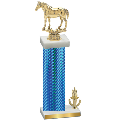 Accented Single Blue Carbon Fiber Victory Horses Trophy