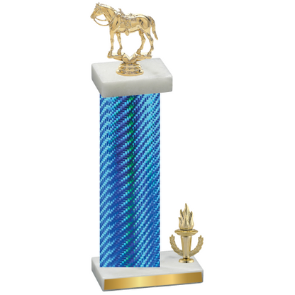 Accented Single Blue Carbon Fiber Victory Horses Trophy