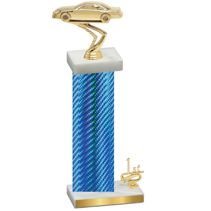 Accented Single Blue Carbon Fiber First Place Cars Trophy