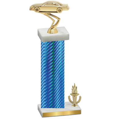 Accented Single Blue Carbon Fiber Victory Cars Trophy