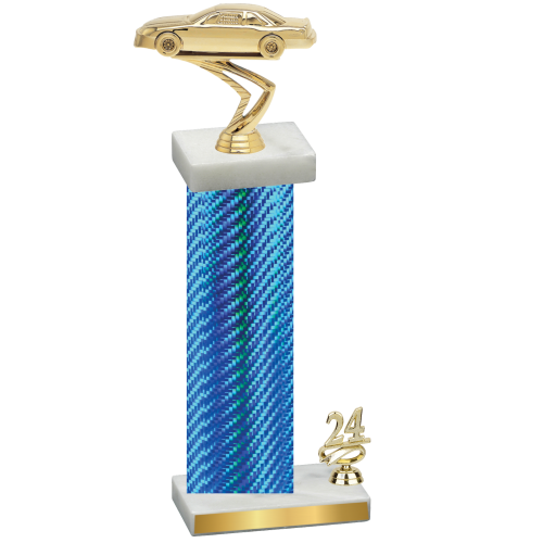 Accented Single Blue Carbon Fiber Year Cars Trophy