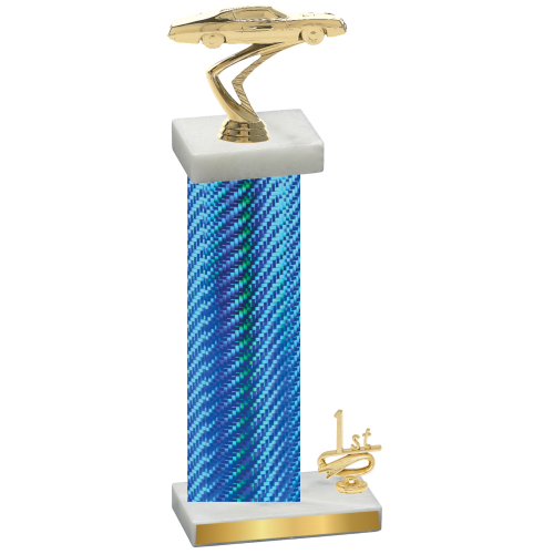 Accented Single Blue Carbon Fiber First Place Cars Trophy