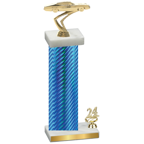 Accented Single Blue Carbon Fiber Year Cars Trophy