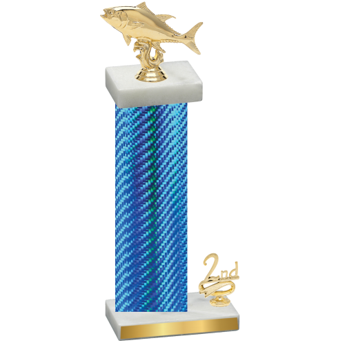 Accented Single Blue Carbon Fiber Second Place Fishing Trophy