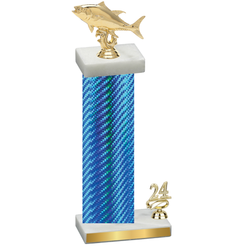 Accented Single Blue Carbon Fiber Year Fishing Trophy