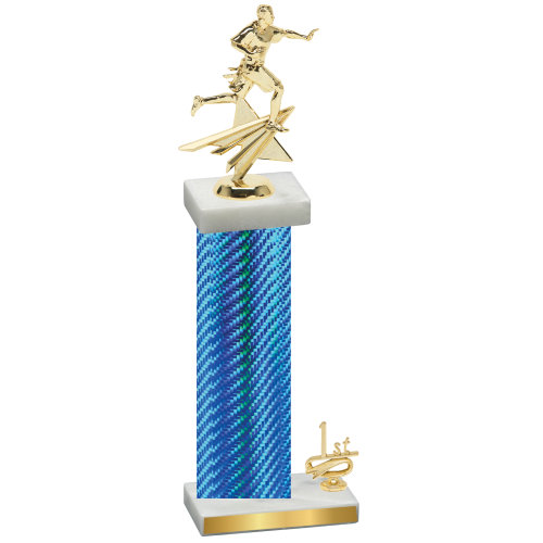 Accented Single Blue Carbon Fiber First Place Flag Football Trophy