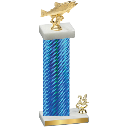 Accented Single Blue Carbon Fiber Year Fishing Trophy