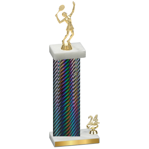 Accented Single Black Carbon Fiber Year Tennis Trophy