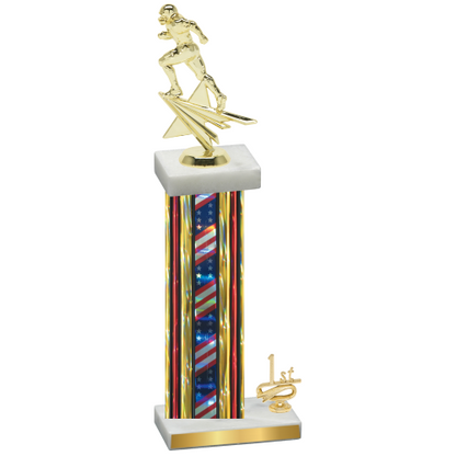 Accented Single Flag USA First Place Football Trophy