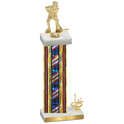 Accented Single Flag USA First Place Hockey Trophy