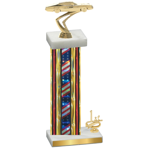 Accented Single Flag USA First Place Cars Trophy