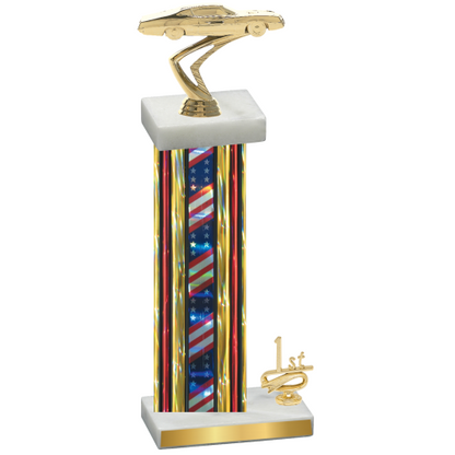 Accented Single Flag USA First Place Cars Trophy