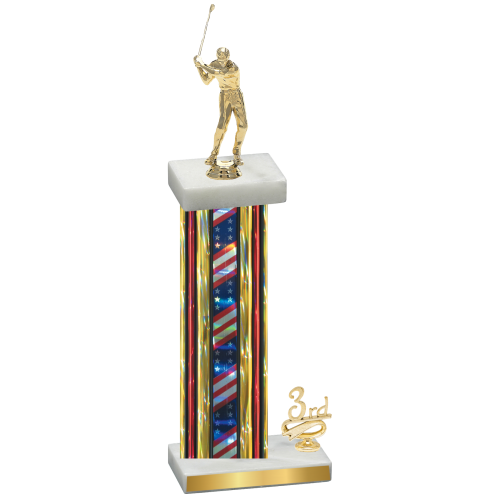 Accented Single Flag USA Third Place Golf Trophy