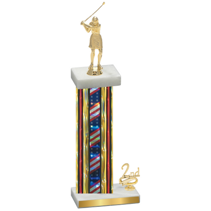 Accented Single Flag USA Second Place Golf Trophy