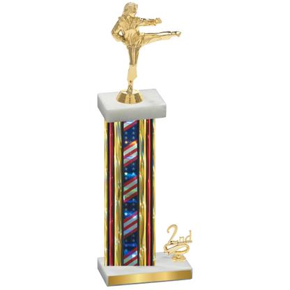 Accented Single Flag USA Second Place Karate Trophy