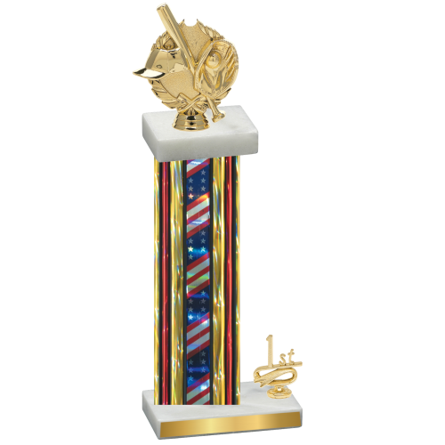 Accented Single Flag USA First Place Baseball Trophy