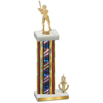 Accented Single Flag USA Victory Baseball Trophy