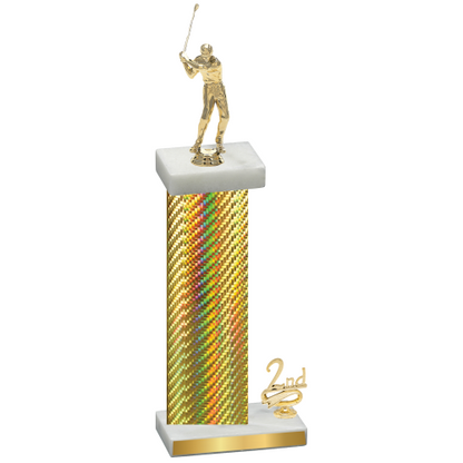 Accented Single Gold Carbon Fiber Second Place Golf Trophy