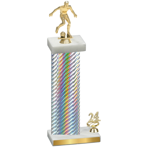 Accented Single Silver Carbon Fiber Year Soccer Trophy