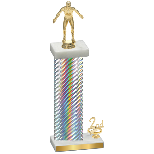 Accented Single Silver Carbon Fiber Second Place Wrestling Trophy