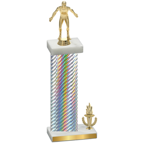 Accented Single Silver Carbon Fiber Victory Wrestling Trophy