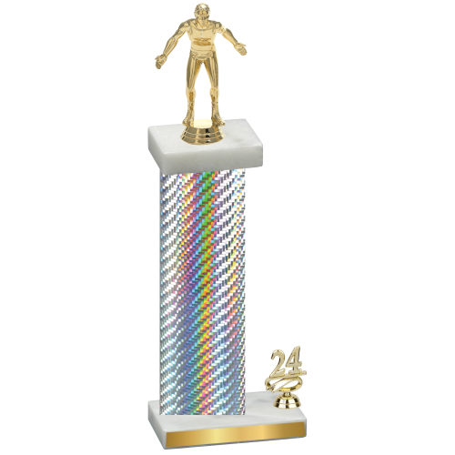 Accented Single Silver Carbon Fiber Year Wrestling Trophy