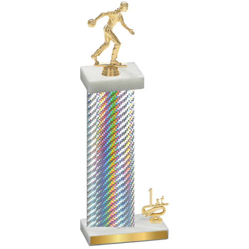 Accented Single Silver Carbon Fiber First Place Bowling Trophy