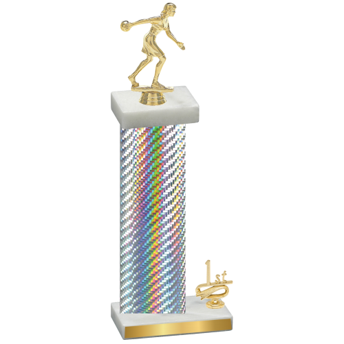 Accented Single Silver Carbon Fiber First Place Bowling Trophy