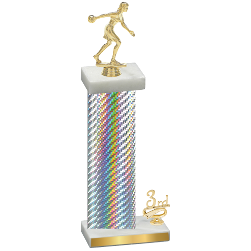 Accented Single Silver Carbon Fiber Third Place Bowling Trophy