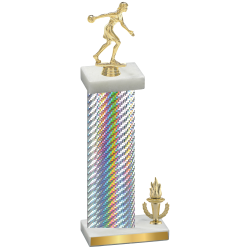 Accented Single Silver Carbon Fiber Victory Bowling Trophy