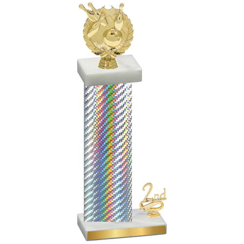 Accented Single Silver Carbon Fiber Second Place Bowling Trophy