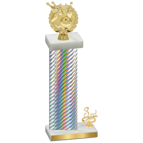 Accented Single Silver Carbon Fiber Third Place Bowling Trophy