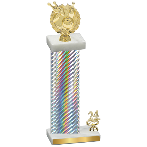 Accented Single Silver Carbon Fiber Year Bowling Trophy