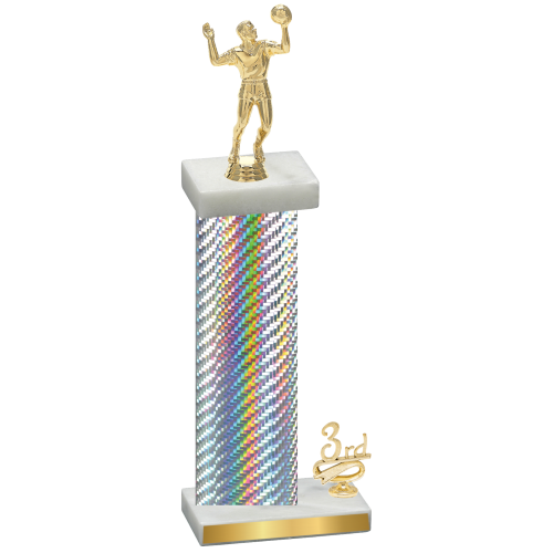 Accented Single Silver Carbon Fiber Third Place Volleyball Trophy