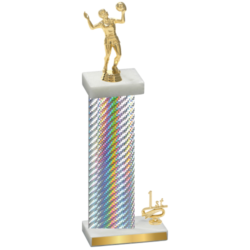 Accented Single Silver Carbon Fiber First Place Volleyball Trophy