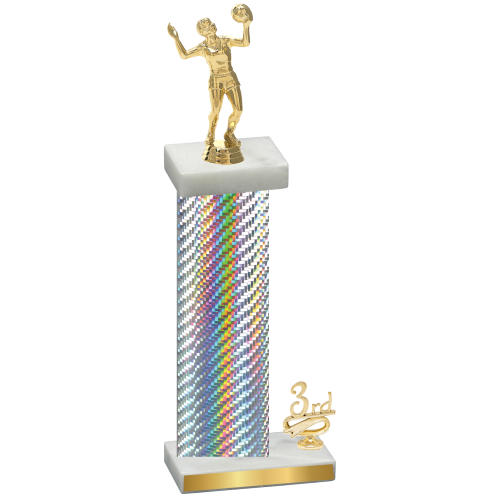 Accented Single Silver Carbon Fiber Third Place Volleyball Trophy