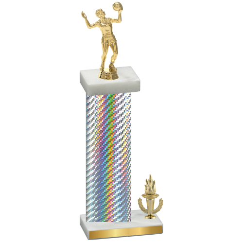 Accented Single Silver Carbon Fiber Victory Volleyball Trophy