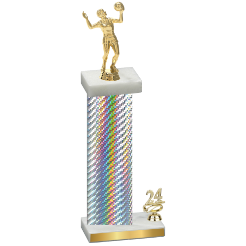 Accented Single Silver Carbon Fiber Year Volleyball Trophy